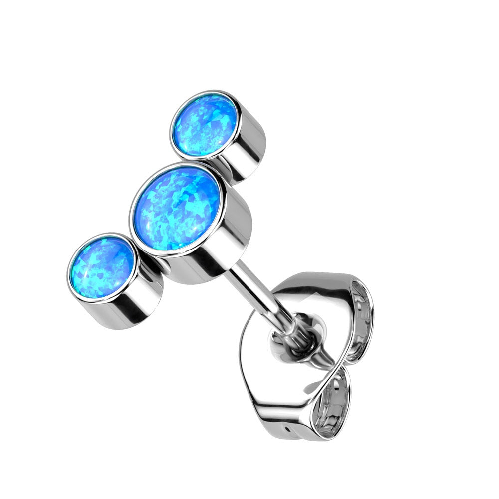 Threadless Push In Triple Round Synthetic Opal Curve Top Stud Earring - F136 Implant Grade Titanium