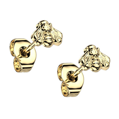 Threadless Push-in Bee Top Stud Earrings - G23 Implant Grade Titanium