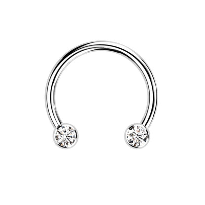 Threadless CZ Crystal Ends Horseshoe Circular Barbell - F136 Implant Grade Titanium