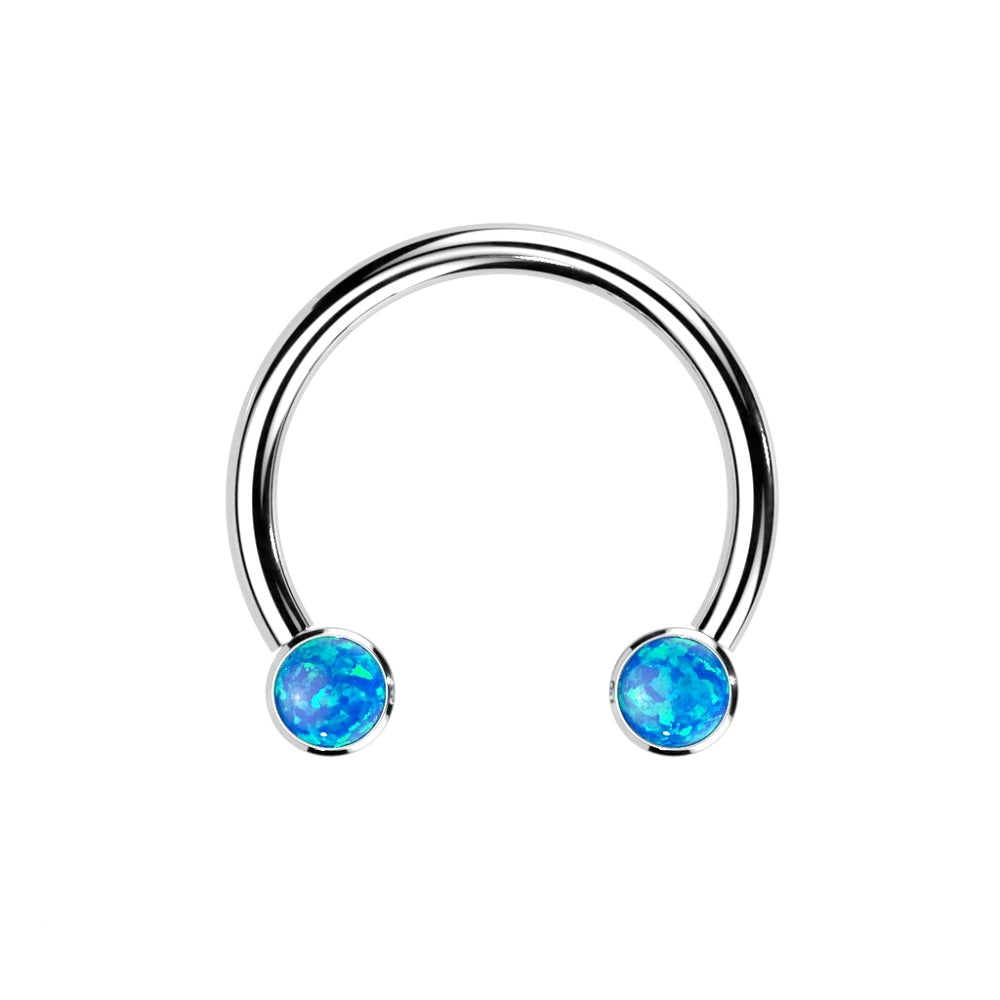 Threadless Synthetic Opal Ends Horseshoe Circular Barbell - F136 Implant Grade Titanium