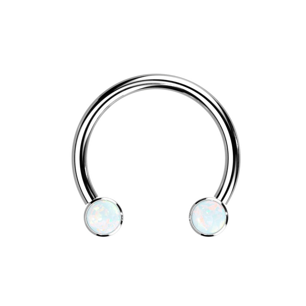 Threadless Synthetic Opal Ends Horseshoe Circular Barbell - F136 Implant Grade Titanium