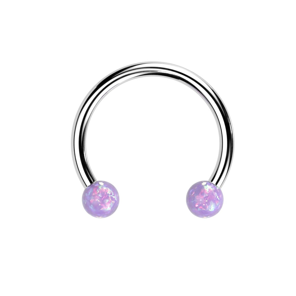 Threadless Synthetic Opal Ball Ends Horseshoe Circular Barbell - F136 Implant Grade Titanium