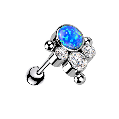 Synthetic Opal with CZ Crystal Ball Cluster Threadless Push-in Barbell
 - G23 Implant Grade Titanium