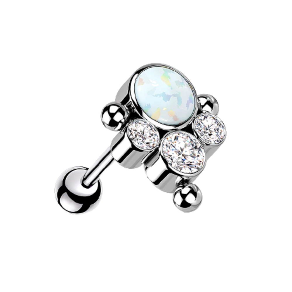 Synthetic Opal with CZ Crystal Ball Cluster Threadless Push-in Barbell
 - G23 Implant Grade Titanium