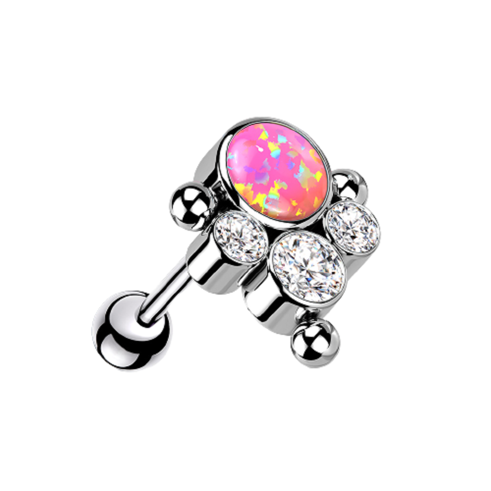 Synthetic Opal with CZ Crystal Ball Cluster Threadless Push-in Barbell
 - G23 Implant Grade Titanium