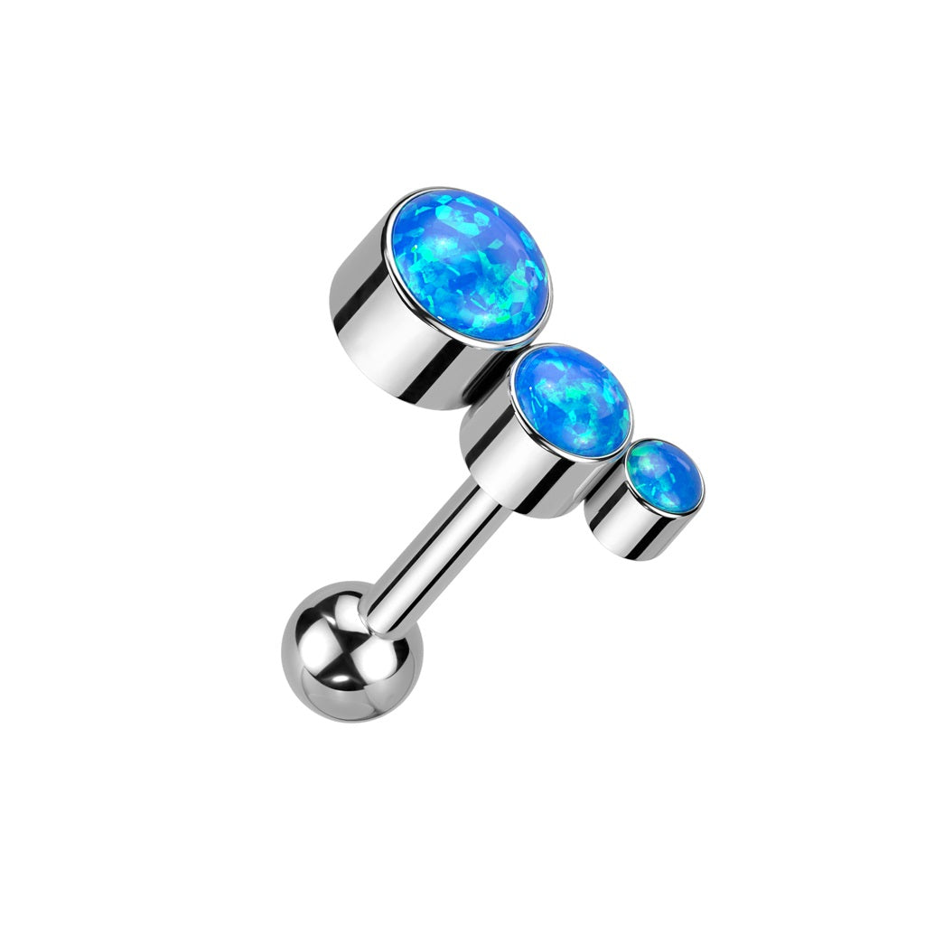 Threadless Push In Descending Synthetic Opals Curved Top Barbell Stud - F136 Implant Grade Titanium