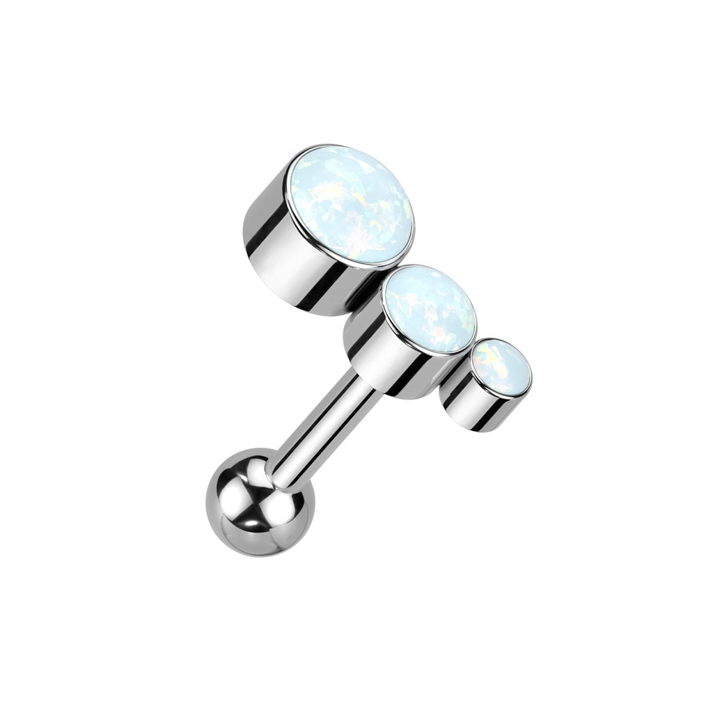 Threadless Push In Descending Synthetic Opals Curved Top Barbell Stud - F136 Implant Grade Titanium