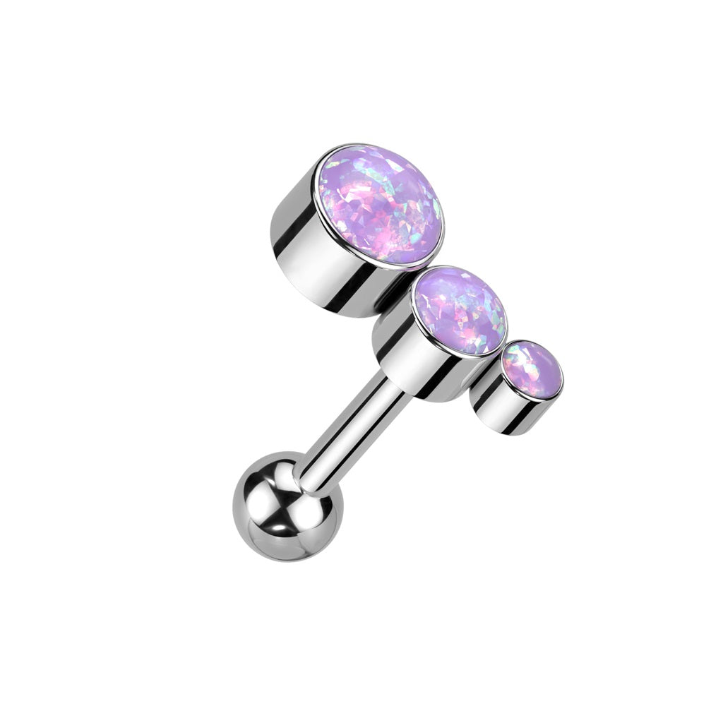 Threadless Push In Descending Synthetic Opals Curved Top Barbell Stud - F136 Implant Grade Titanium