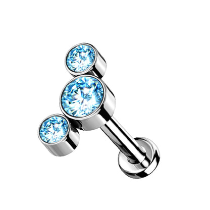 Threadless Push-In Triple Round CZ Crystal Curved Flat Back Stud - G23 Implant Grade Titanium