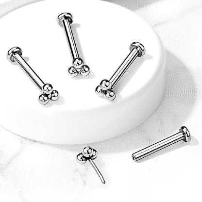 Threadless Push-in Triple Ball Cluster Flat Back Stud - G23 Implant Grade Titanium