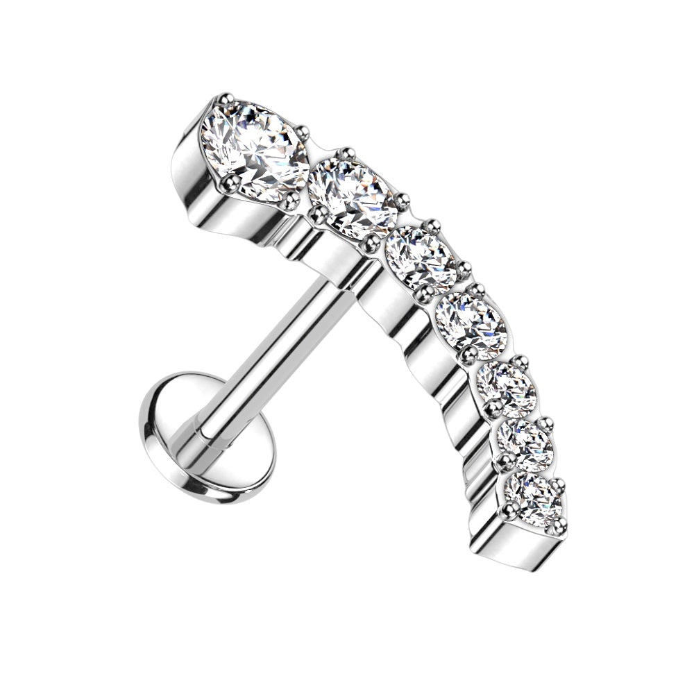 Threadless Push-in Descending CZ Crystal Curved Top Flat Back Stud
 - F136 Implant Grade Titanium