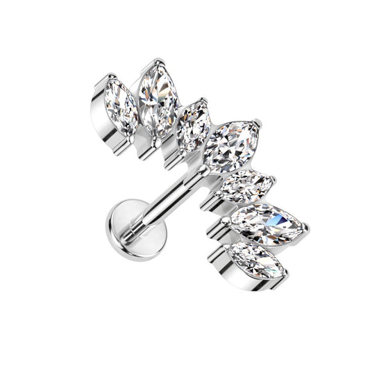 Multi CZ Crystal Marquise Curved Top Threadless Stud - F136 Implant Grade Titanium