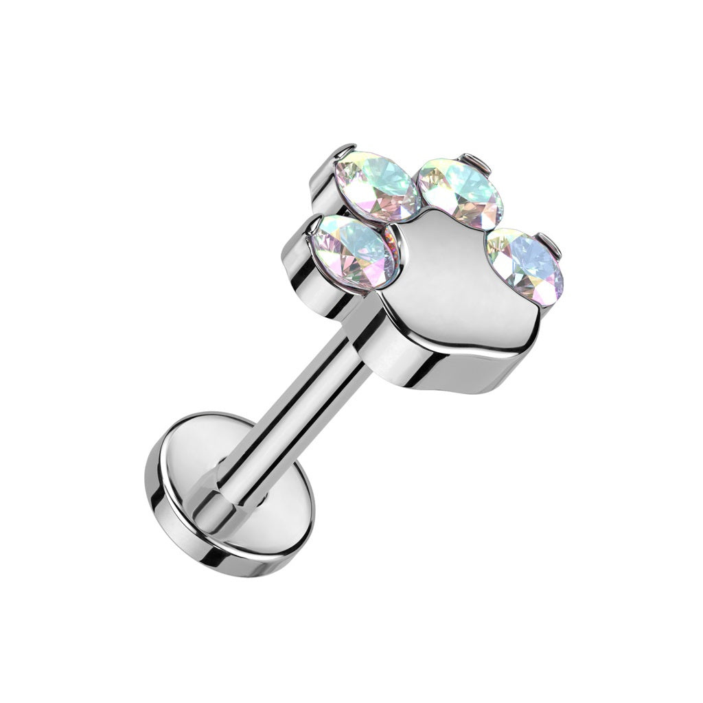 CZ Crystal Paw Top Threadless Push-in Flat Back Stud - F136 Implant Grade Titanium