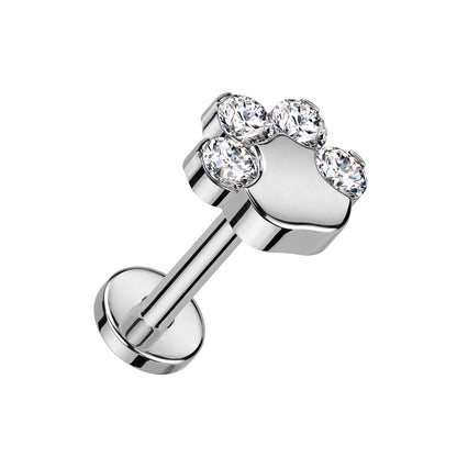 CZ Crystal Paw Top Threadless Push-in Flat Back Stud - F136 Implant Grade Titanium