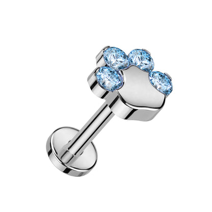 CZ Crystal Paw Top Threadless Push-in Flat Back Stud - F136 Implant Grade Titanium