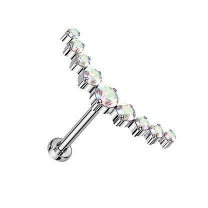 Threadless Push In CZ Crystal Curved Top Flat Back Stud - F136 Implant Grade Titanium