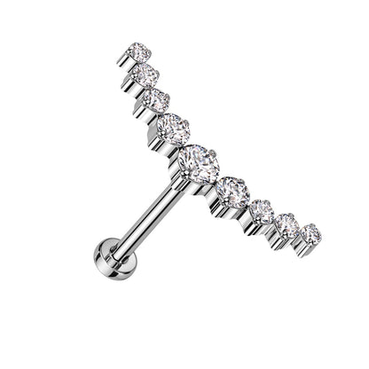 Threadless Push In CZ Crystal Curved Top Flat Back Stud - F136 Implant Grade Titanium