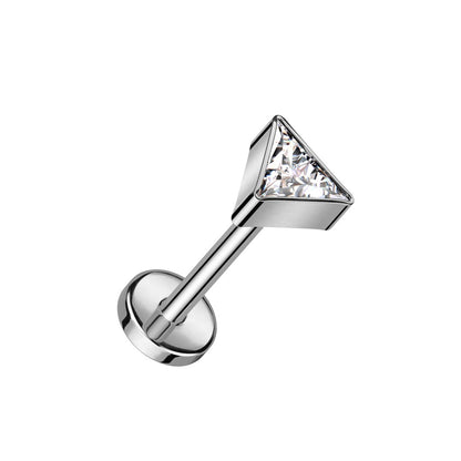 CZ Crystal Triangle Top Threadless Push-In Labret Stud - F136 Implant Grade Titanium