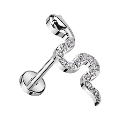 CZ Crystal Paved Snake Top Threadless Push-In Labret Stud - F136 Implant Grade Titanium