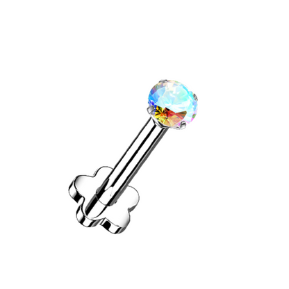 Prong Set CZ Crystal Threadless Push In Flower Base Stud
 - G23 Implant Grade Titanium