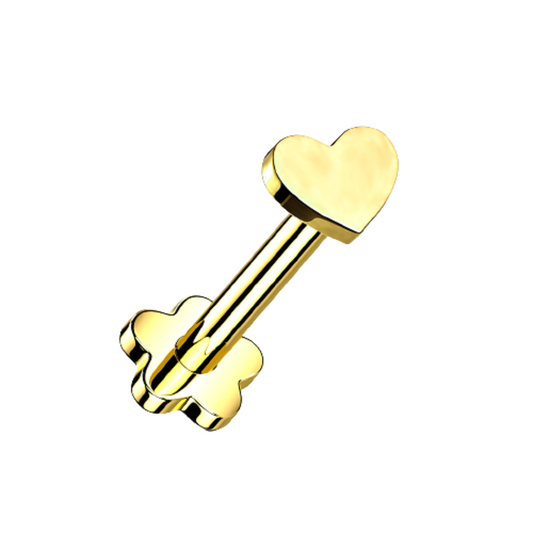 Heart Top Threadless Push in Flower Base Stud
 - G23 Implant Grade Titanium