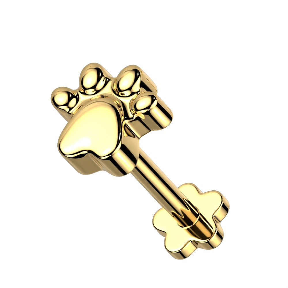 Paw Print Top Threadless Push-in Flower Flat Back Stud
 - G23 Implant Grade Titanium