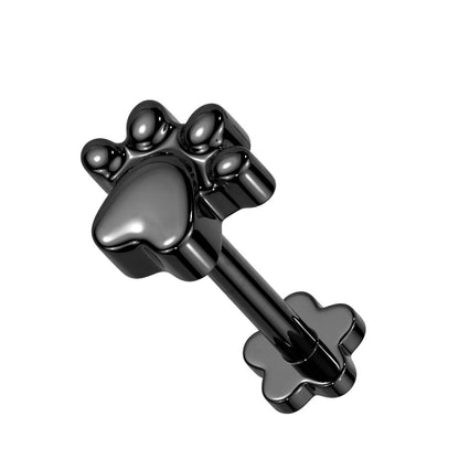 Paw Print Top Threadless Push-in Flower Flat Back Stud
 - G23 Implant Grade Titanium