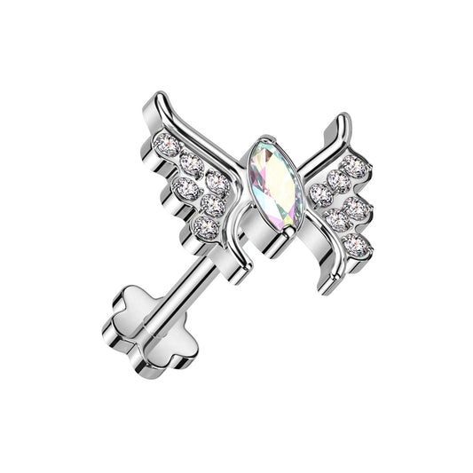 CZ Crystal Butterfly Threadless Push-In Flower Base Labret Stud - F136 Implant Grade Titanium