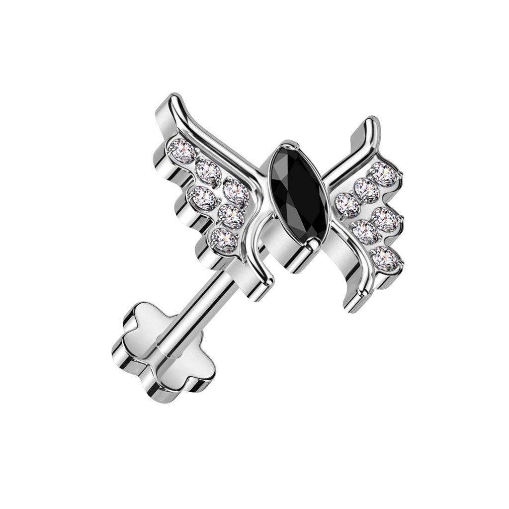 CZ Crystal Butterfly Threadless Push-In Flower Base Labret Stud - F136 Implant Grade Titanium