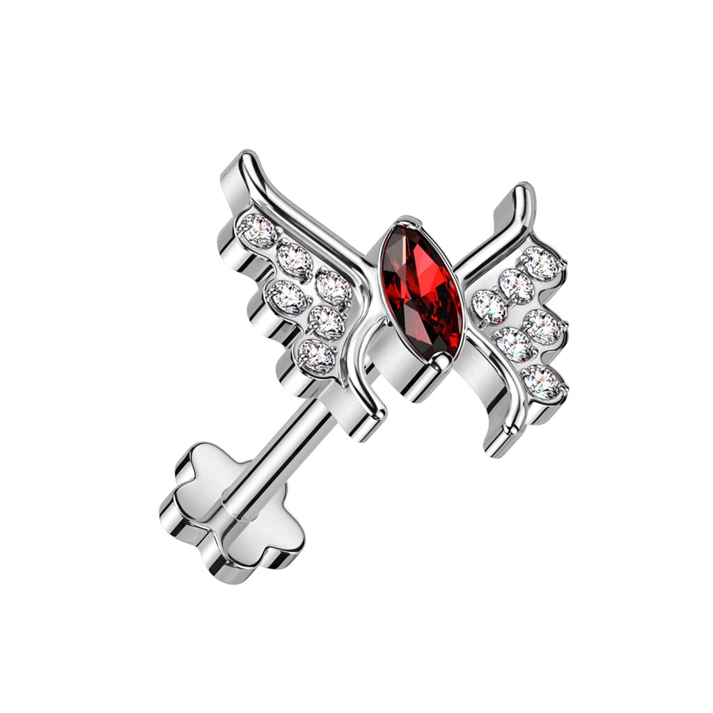 CZ Crystal Butterfly Threadless Push-In Flower Base Labret Stud - F136 Implant Grade Titanium