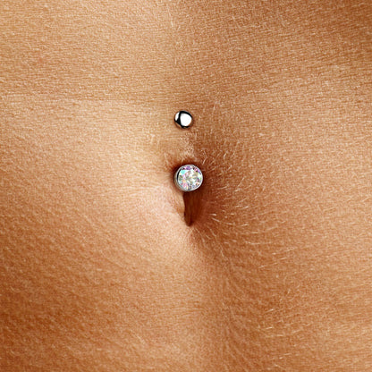 Threadless 5mm Convex Base Bezel Set CZ Crystal Floating Belly Button Ring - F136 Implant Grade Titanium