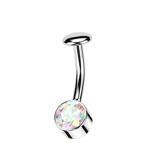 Threadless 5mm Convex Base Bezel Set CZ Crystal Floating Belly Button Ring - F136 Implant Grade Titanium