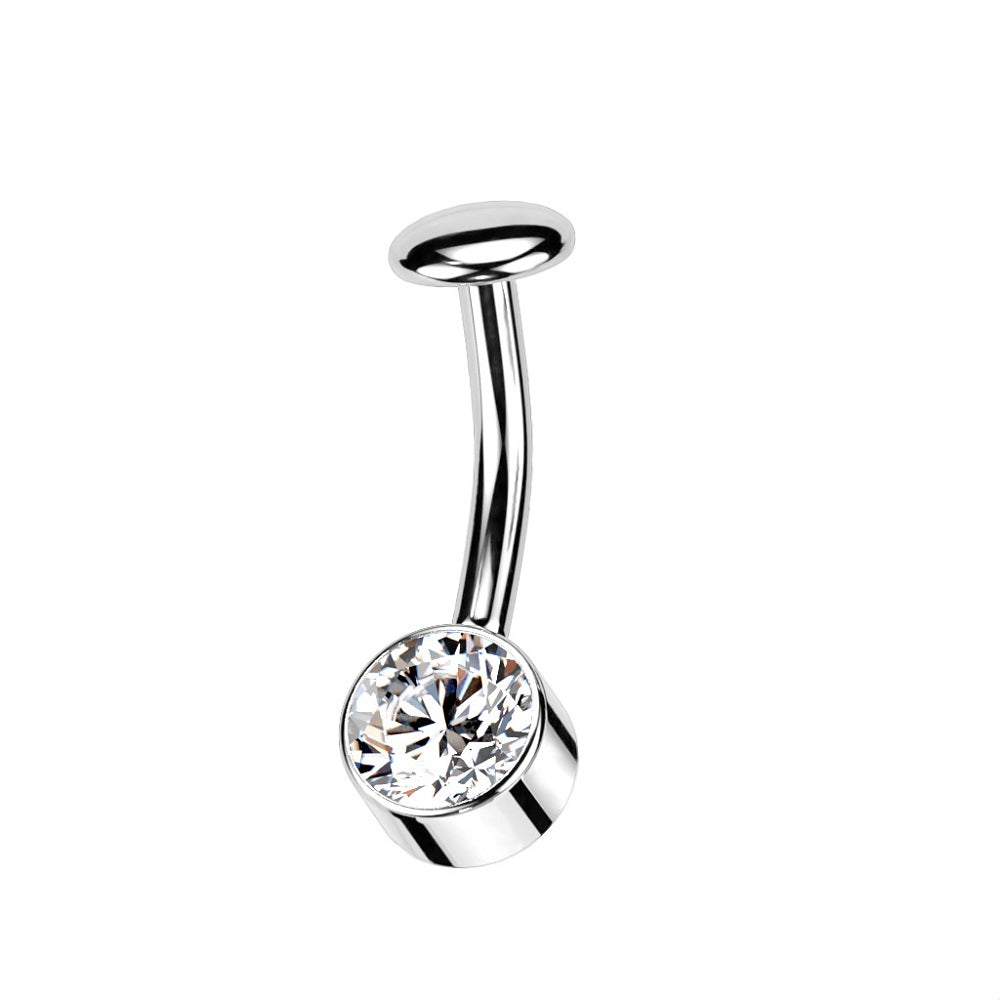 Threadless 5mm Convex Base Bezel Set CZ Crystal Floating Belly Button Ring - F136 Implant Grade Titanium