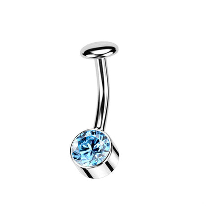 Threadless 5mm Convex Base Bezel Set CZ Crystal Floating Belly Button Ring - F136 Implant Grade Titanium