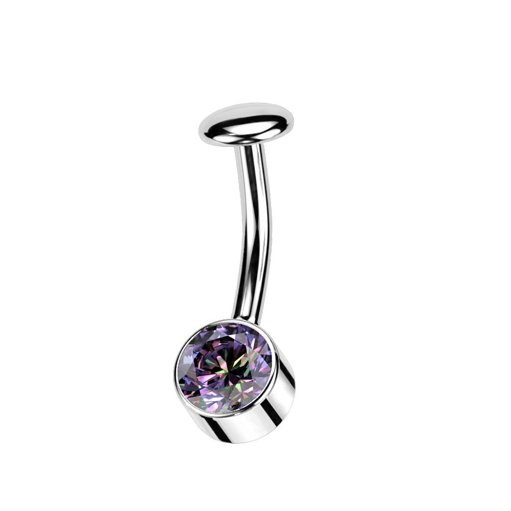 Threadless 5mm Convex Base Bezel Set CZ Crystal Floating Belly Button Ring - F136 Implant Grade Titanium