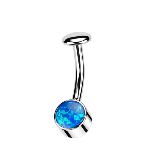 Threadless 5mm Convex Base Bezel Set Synthetic Opal Floating Belly Button Ring - F136 Implant Grade Titanium