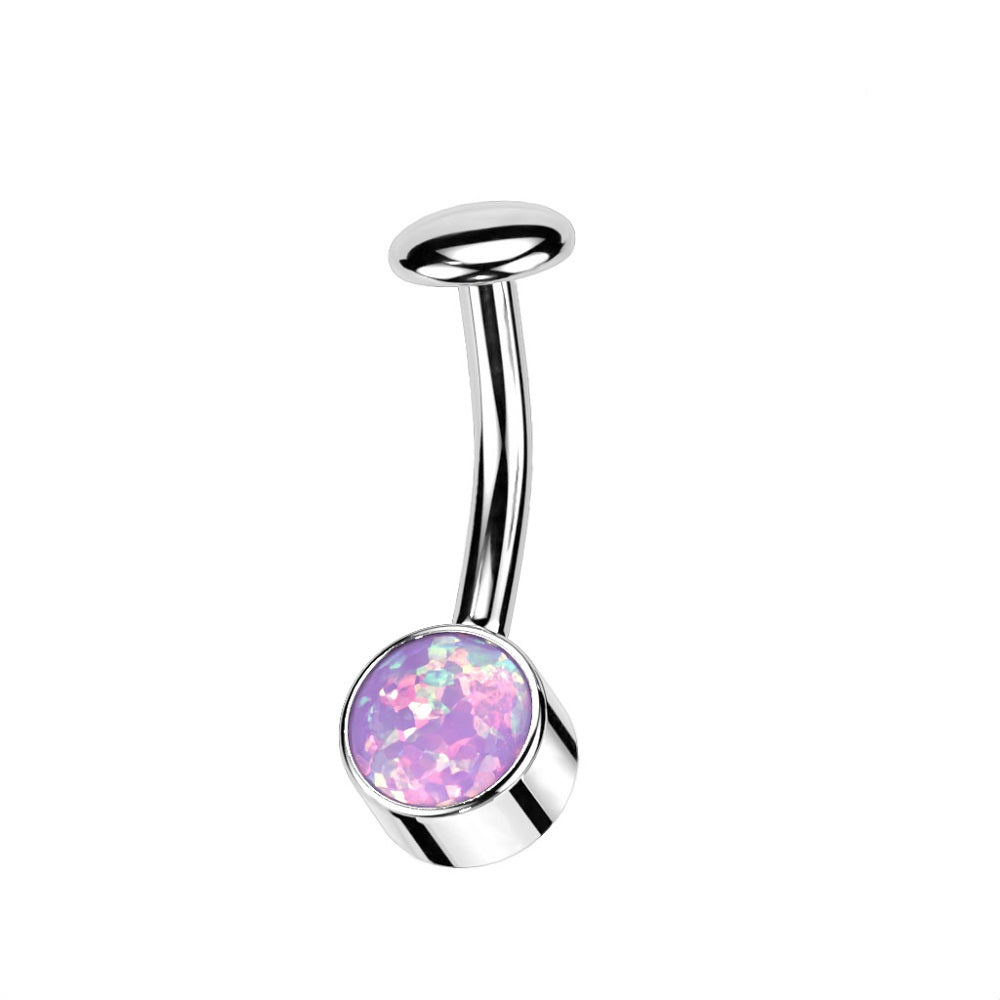 Threadless 5mm Convex Base Bezel Set Synthetic Opal Floating Belly Button Ring - F136 Implant Grade Titanium