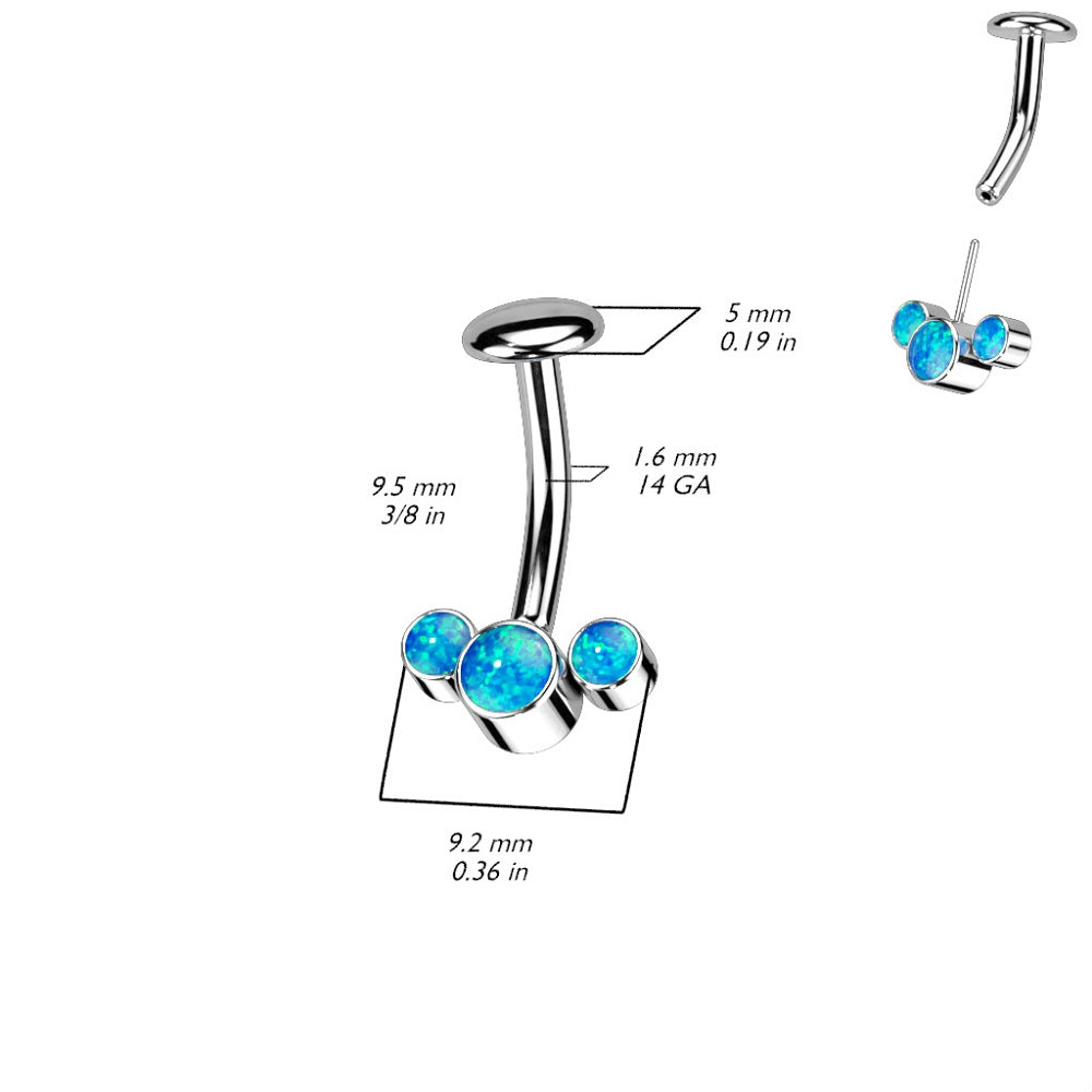 Threadless 5mm Convex Base Triple Synthetic Opal Fan Floating Belly Button Ring - F136 Implant Grade Titanium