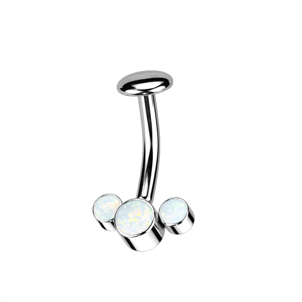 Threadless 5mm Convex Base Triple Synthetic Opal Fan Floating Belly Button Ring - F136 Implant Grade Titanium