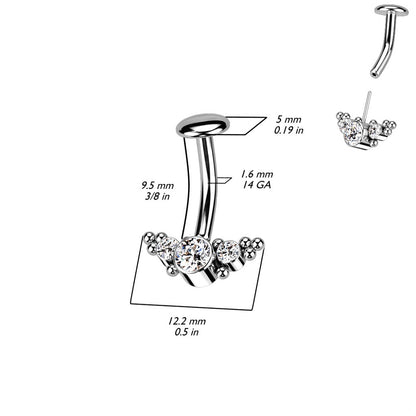 Threadless 5mm Convex Base CZ Crystal and Ball Clustered Fan Floating Belly Button Ring - F136 Implant Grade Titanium