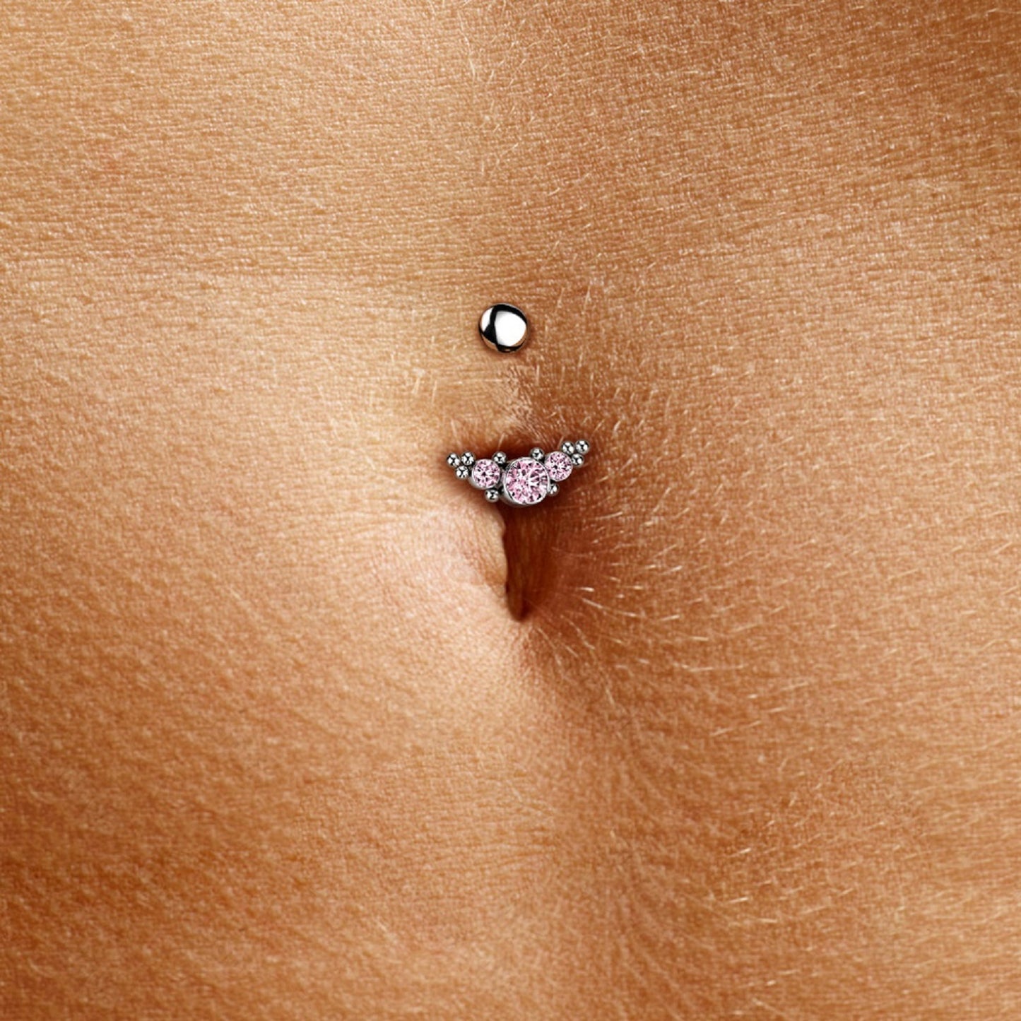 Threadless 5mm Convex Base CZ Crystal and Ball Clustered Fan Floating Belly Button Ring - F136 Implant Grade Titanium