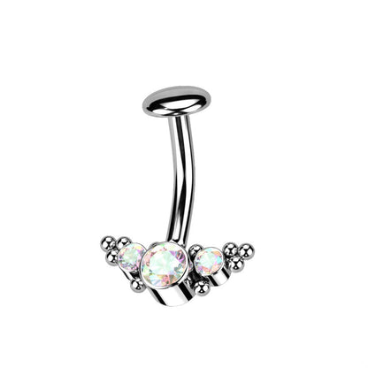 Threadless 5mm Convex Base CZ Crystal and Ball Clustered Fan Floating Belly Button Ring - F136 Implant Grade Titanium