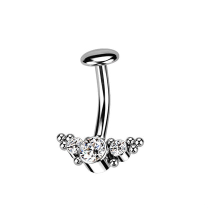 Threadless 5mm Convex Base CZ Crystal and Ball Clustered Fan Floating Belly Button Ring - F136 Implant Grade Titanium