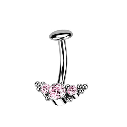 Threadless 5mm Convex Base CZ Crystal and Ball Clustered Fan Floating Belly Button Ring - F136 Implant Grade Titanium