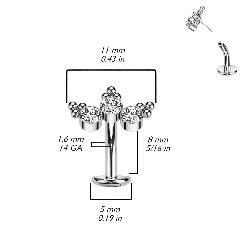 Threadless Convex Base CZ Crystal Curve with Ball Clusters Floating Belly Button Ring - F136 Implant Grade Titanium