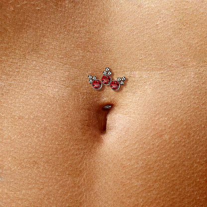 Threadless Convex Base CZ Crystal Curve with Ball Clusters Floating Belly Button Ring - F136 Implant Grade Titanium