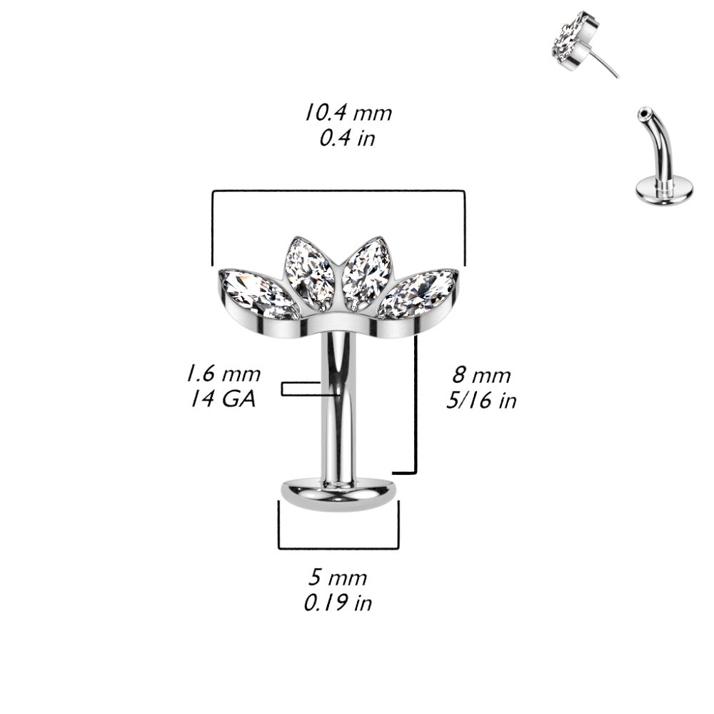 Threadless Convex Base CZ Crystal Marquise Fan Floating Belly Button Ring - F136 Implant Grade Titanium