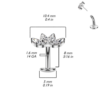 Threadless Convex Base CZ Crystal Marquise Fan Floating Belly Button Ring - F136 Implant Grade Titanium