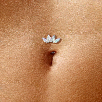 Threadless Convex Base CZ Crystal Marquise Fan Floating Belly Button Ring - F136 Implant Grade Titanium