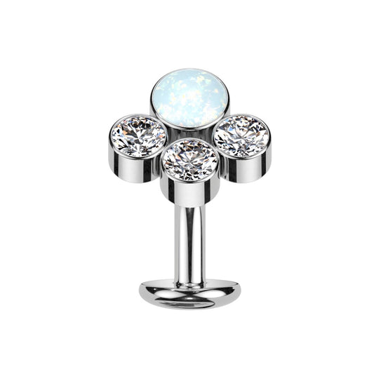 Threadless Convex Base Synthetic Opal and CZ Crystal Cluster Floating Belly Button Ring - F136 Implant Grade Titanium